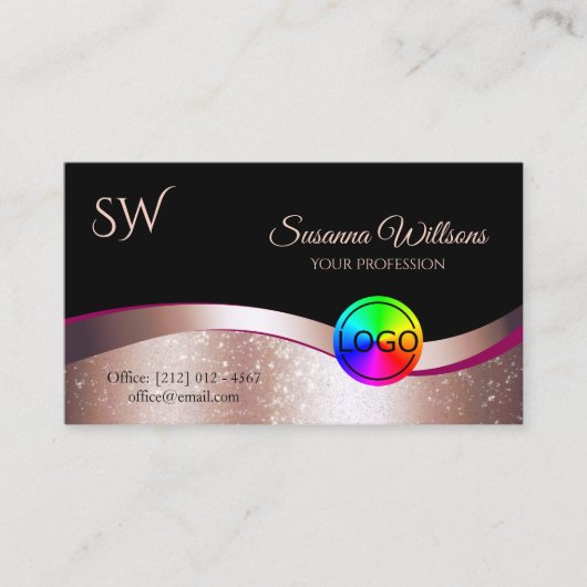 波状バラ金ゴールドデコールブラックロゴモノグラムと写真 名刺 (正面)