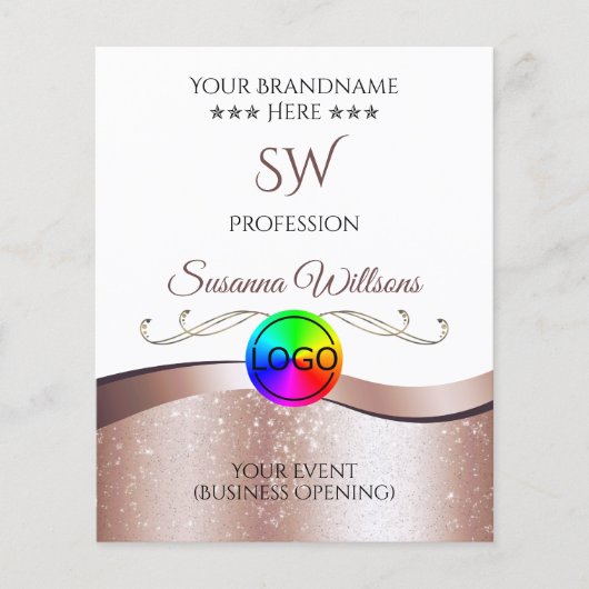 波状バラ金ゴールドデコールホワイトロゴとモノグラムフライヤー チラシ (正面)