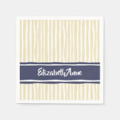 波状パインターリーストライプズ海軍とクリーム名 スタンダードカクテルナプキン (正面)