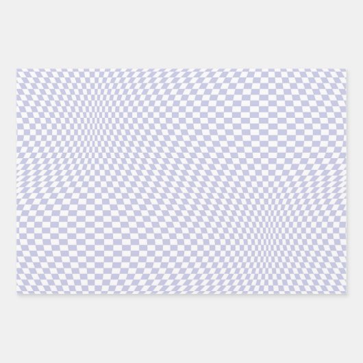 波状パステル市松模様にパープルチェッカーボードパターン ラッピングペーパーシート (正面)