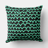 波状パターン – ターコイズ（黒） クッション (裏面)