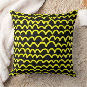 波状パターン – 黒の黄色 クッション (ブランケット)