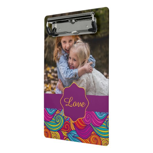 波状パーソナライズされたカラフルストライプ渦巻きパターン ミニクリップボード (アングル2)