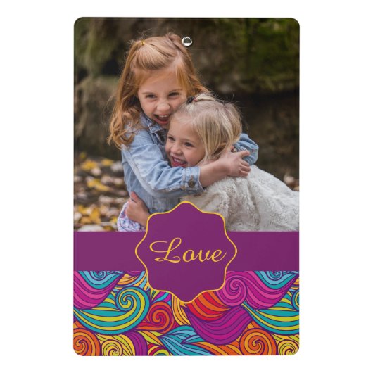 波状パーソナライズされたカラフルストライプ渦巻きパターン ミニクリップボード (裏面)