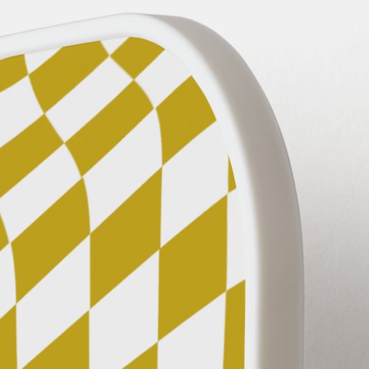 波状パーソナライズされた市松模様に |黄金と白 ピックルボールラケット (左詳細)