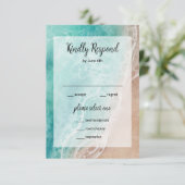 波状ビーチシーサイドアウトドアウェディングRSVPカード 招待状 (スタンド正面)