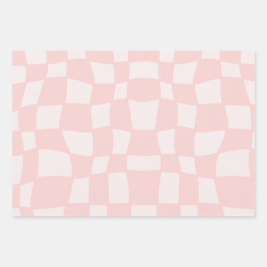 波状ピンクと紫のパタ市松模様にン ラッピングペーパーシート (正面)