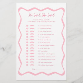 波状ピンクのブライダルシャワーゲーム彼は彼女が言った