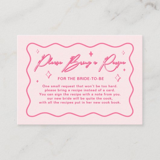 波状ピンクブライダルシャワーレシピカード エンクロージャーカード (正面)