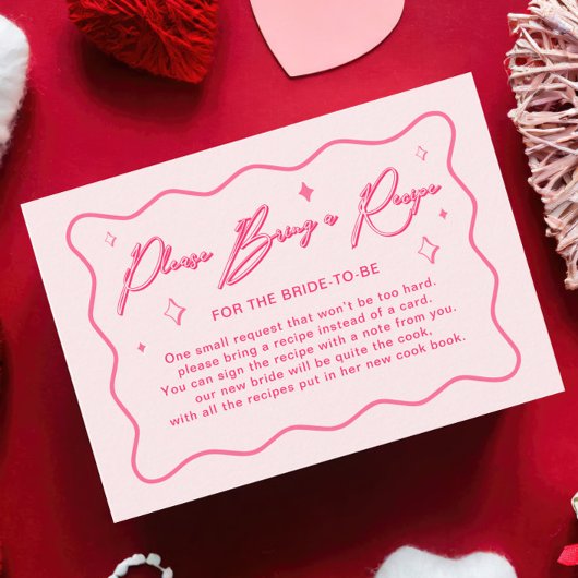 波状ピンクブライダルシャワーレシピカード エンクロージャーカード