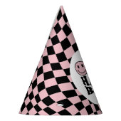 波状ピ市松模様にンク名門私立校風のスマイルワンハッピーバーブ パーティーハット (左)