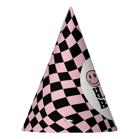 波状ピ市松模様にンク名門私立校風のスマイルワンハッピーバーブ パーティーハット (左)