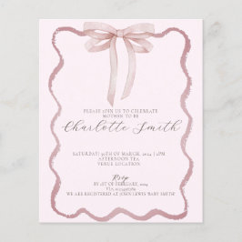 波状ピ縁どンク弓女の子ベビーシャワー招待状