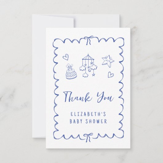 波状フレームお洒落男の赤ちゃんシャワー サンキューカード (正面)