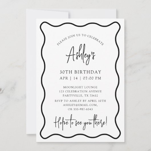 波状フレーム,波状縁どの誕生日パーティーの招待 セーブザデート (正面)