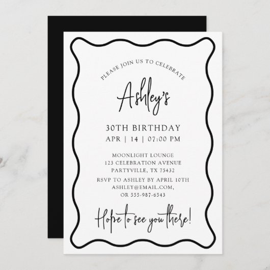 波状フレーム,波状縁どの誕生日パーティーの招待 セーブザデート (正面/裏面)