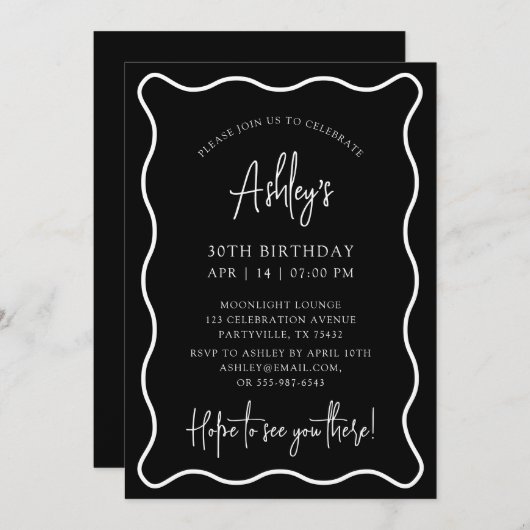 波状フレーム，波状縁どの誕生日パーティーの招待 セーブザデート (正面/裏面)