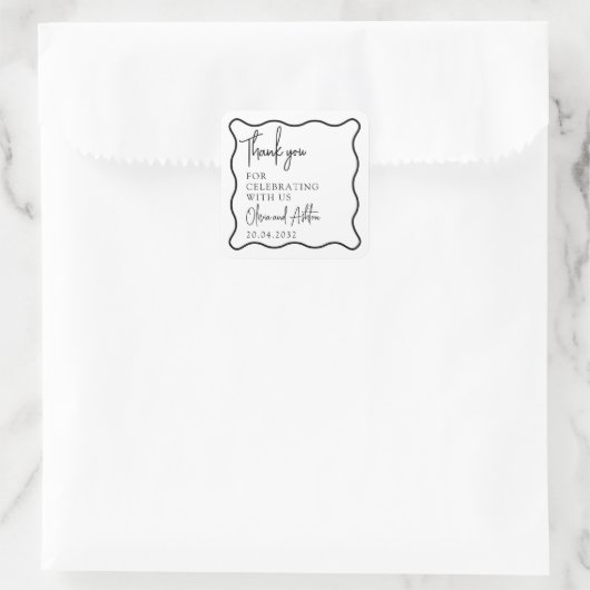 波状フレーム、波状縁ど、の結婚ありがとうステッカー スクエアシール (バッグ)