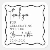 波状フレーム、波状縁ど、の結婚ありがとうステッカー スクエアシール (正面)