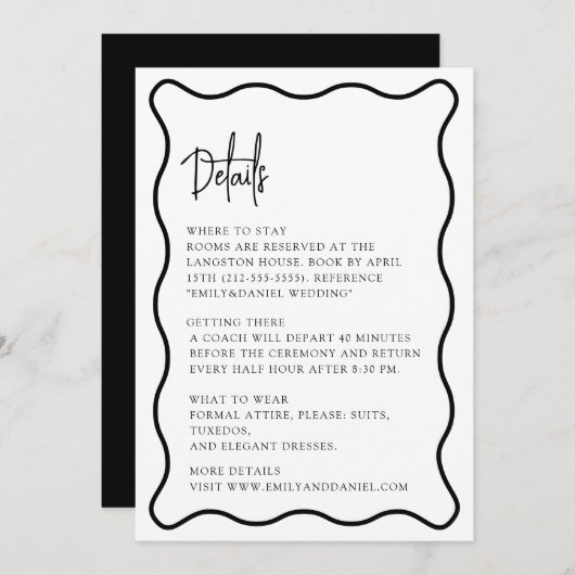 波状フレーム、波状縁ど、モダン詳細カード セーブザデート (正面/裏面)