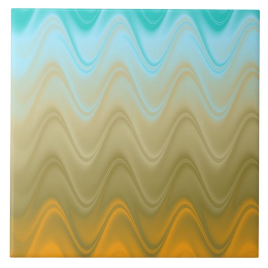 波状ブルーグリーンオレンジ抽象画 タイル (正面)