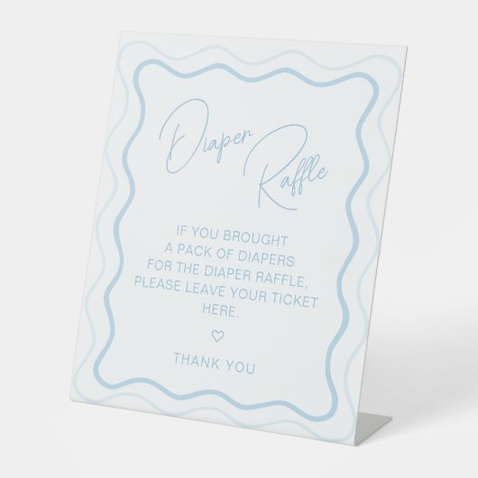 波状ホタテレトロ男の赤ちゃんシャワーおむつラッフル 台座サイン (正面)
