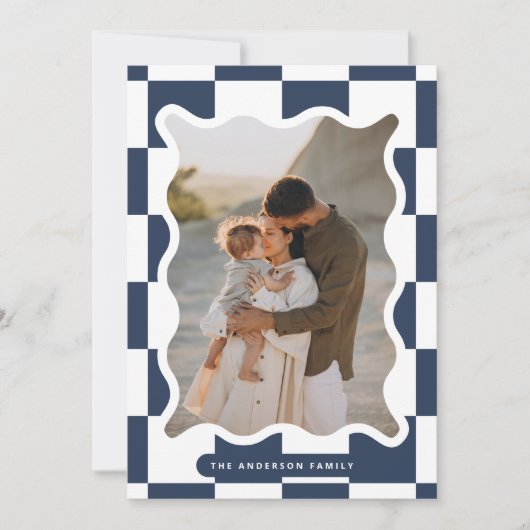 波状モダンエッジのチェックミニマル写真クリスマス シーズンカード (正面)