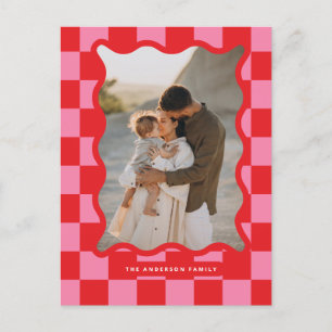 波状モダンエッジのチェックミニマル写真クリスマス シーズンポストカード