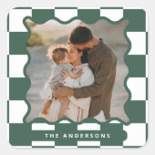 波状モダンエッジのチェックミニマル写真クリスマス スクエアシール (正面)