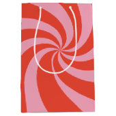 波状モダングルービーヒッピーレトロクリスマスピンクレッド ミディアムペーパーバッグ (正面)