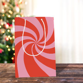 波状モダングルービーヒッピーレトロクリスマスピンクレッド ミディアムペーパーバッグ