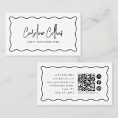 波状モダンフレーム， qrコード，写真 名刺 (正面/裏面)