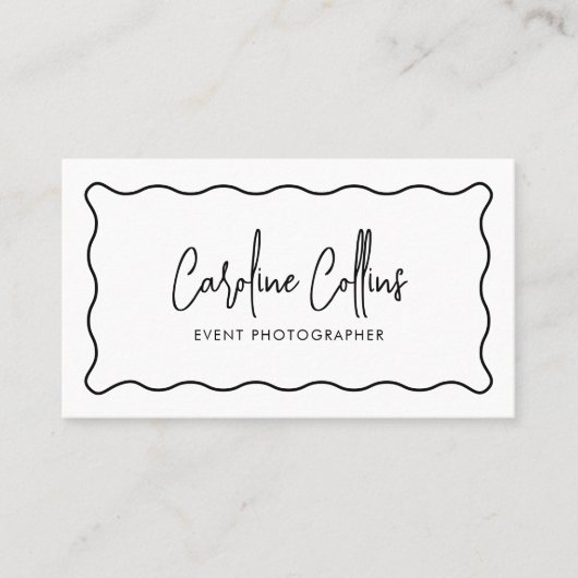 波状モダンフレーム， qrコード，写真 名刺 (正面)