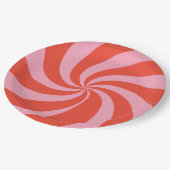 波状モダンレトロクリスマスキャンディピンクレッドホリデイ ペーパープレート (アングル)