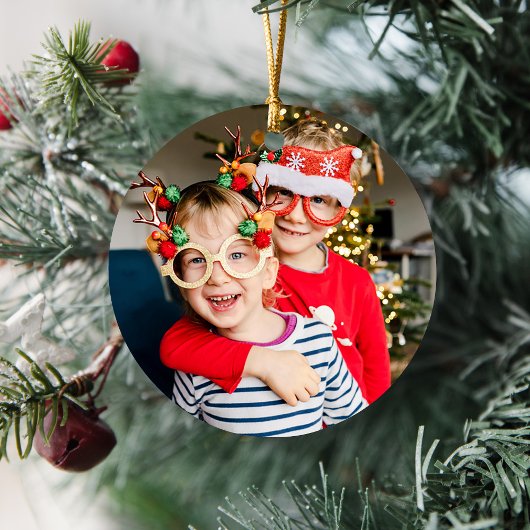波状モダンレトロピンクレッドクリスマスフォトホリデー セラミックオーナメント