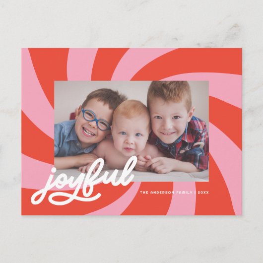 波状モダンレトロピンクレッドクリスマスフォト シーズンポストカード (正面)