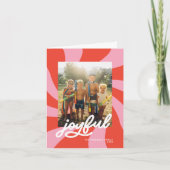 波状モダンレトロGroovyクリスマスレッドピンクホリデイ カード (正面)