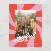 波状モダンレトロGroovyクリスマスレッドピンク シーズンポストカード (正面)