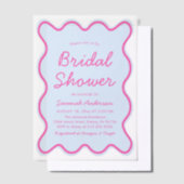 波状モダン曲線はっきりしたピンクと青のブライダルシャワー ベラム紙招待状 (オフセット)