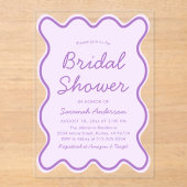 波状モダン曲線はっきりした薄紫ブライダルシャワー アクリル招待状 (正面)