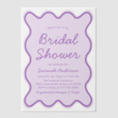 波状モダン曲線はっきりした薄紫ブライダルシャワー ベラム紙招待状 (正面)