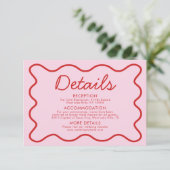 波状モダン曲線レトロピンク赤結婚の詳細 招待状 (スタンド正面)