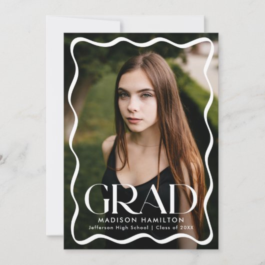 波状モダン枠グラード2写真卒業 案内状 (正面)