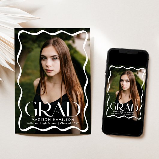 波状モダン枠グラード2写真卒業 案内状