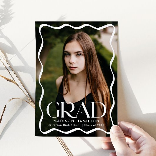 波状モダン枠グラード2写真卒業 案内状