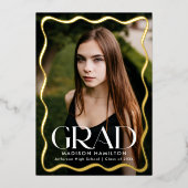 波状モダン枠グラード2写真卒業 箔招待状 (正面)