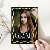波状モダン枠グラード2写真卒業 箔招待状