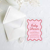 波状モダン湾曲レトロピンクと赤ベビーシャワー アクリル招待状