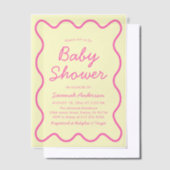 波状モダン湾曲レトロピンクイエローベイビーシャワー ベラム紙招待状 (オフセット)