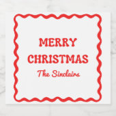 波状モダン縁どトレンディー赤クリスマスパーティー スパークリングワインラベル (シングルラベル)